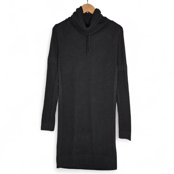 Prana Milani Cowl Neck Sweater Dress Women's Grey Drawstring Thermal Knit L - Picture 1 of 9